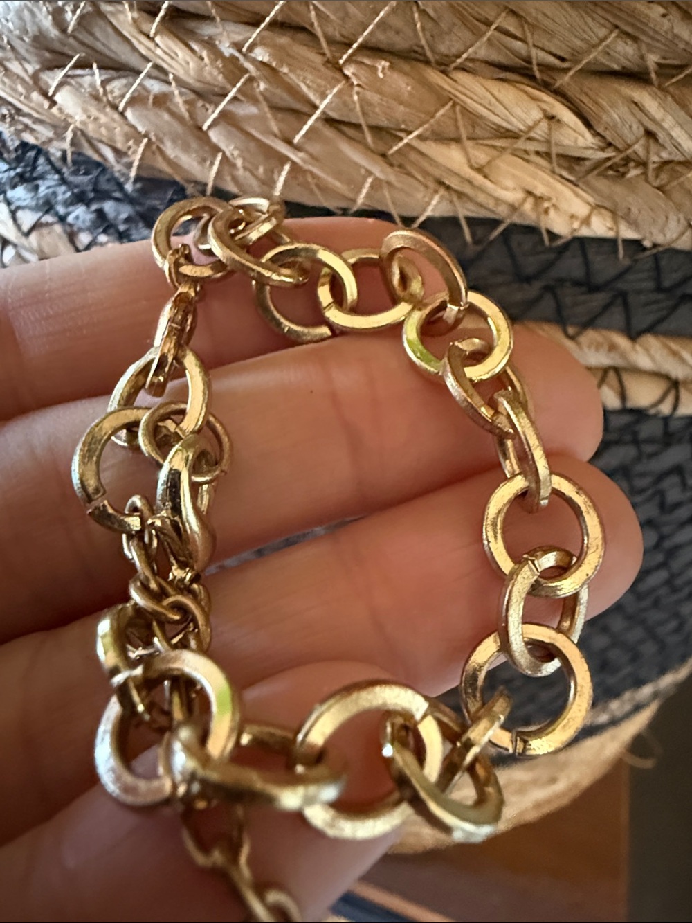 Vintage gold plated link chain bracelet adjustable unisex